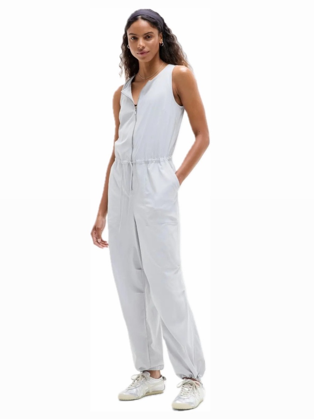ATHLETA WOMEN M COMBINATION FLEX JUMPSUIT GALACTIC GRAY SLEEVELESS ZIP POCKETS